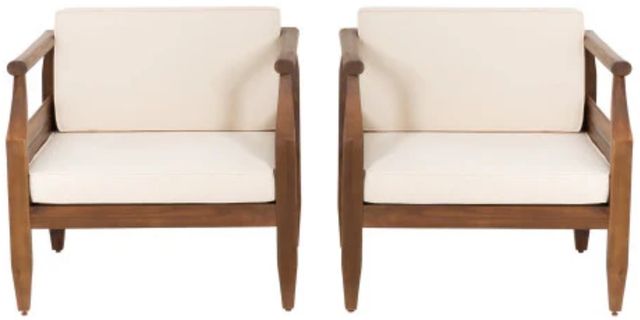 Linon Corolla 2-Piece Beige/Brown Acacia/Fabric Outdoor Club Chair Set-3