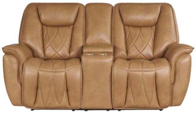 Corinthian Furniture Jordan Camel Power Reclining Console Loveseat with Headrest-0