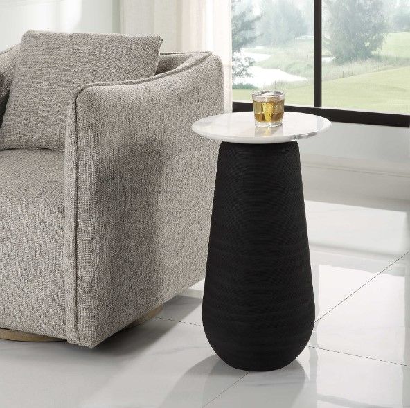 Uttermost® Total Eclipse White Accent Table with Matte Black Base-1