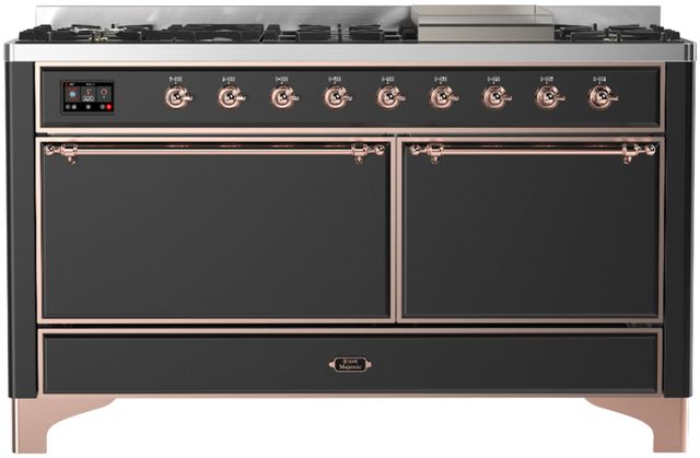 Ilve® Majestic III 60" Graphite Matte Pro Style Dual Fuel Natural Gas Range with Solid Door and Copper Trim-0