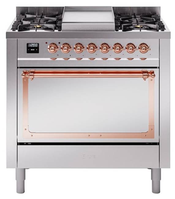 Ilve® Nostalgie II Noblesse 36'' Stainless Steel Pro Style Dual Fuel Range with Copper Trim-0