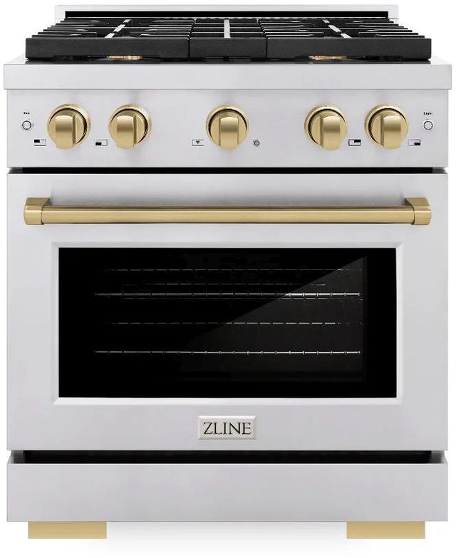 ZLINE Autograph Edition Paramount 30" Stainless Steel Pro Style Dual Fuel Range with Champagne Bronze Accents-0