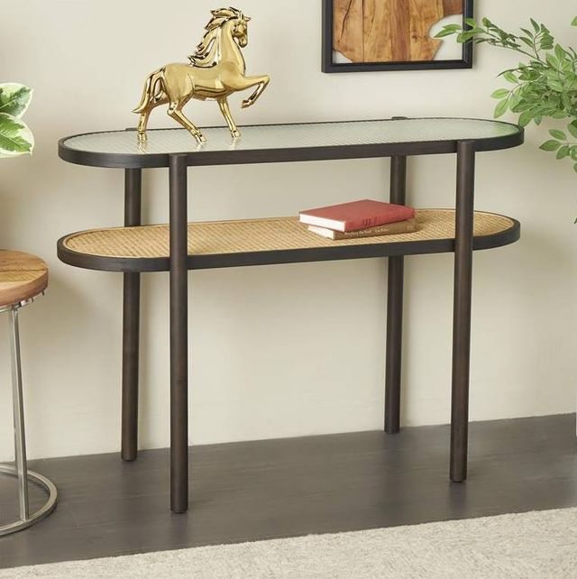 Deco Marche Brown Console Table with Pressed Tempered Glass Top-3