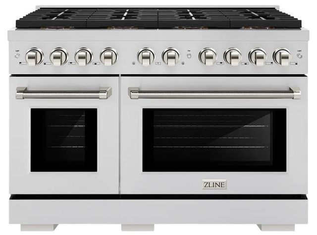 ZLINE Autograph Edition Paramount 48" 6.7 Cu. Ft. Stainless Steel Gas Range with 8 Burner DuoPro™ Cooktop and Dual Ovens with Polished Nickel Helix Handles and Accents-0