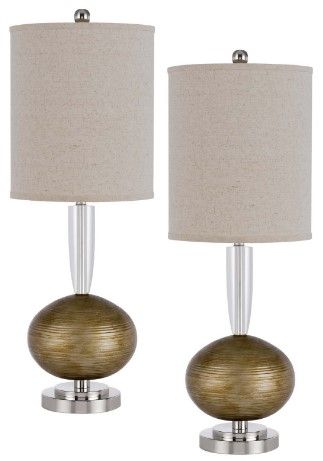 Cal® Lighting & Accessories Sudbury 2-Piece Light Bronze/Taupe Metal Table Lamp Set-0