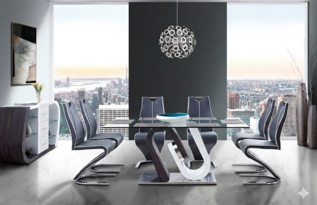 Global Furniture USA D2502 Clear Glass Top with Dark Gray/White Base-1