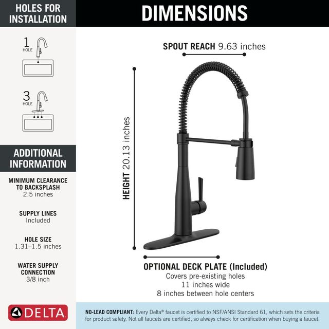 Delta Essa® Matte Black Single Handle Pull-Down Spring Kitchen Faucet-2