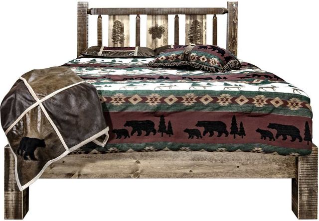 Montana Woodworks® Homestead Stain & Clear Lacquer King Platform Bed with Laser Engraved Pine Tree Design-1