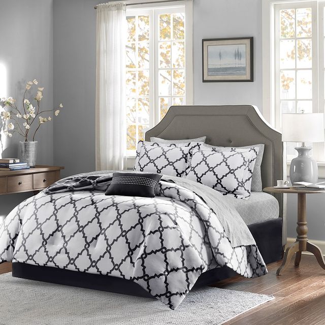 Olliix by Madison Park Essentials Merritt Black California King Reversible Complete Comforter and Cotton Sheet Set-1