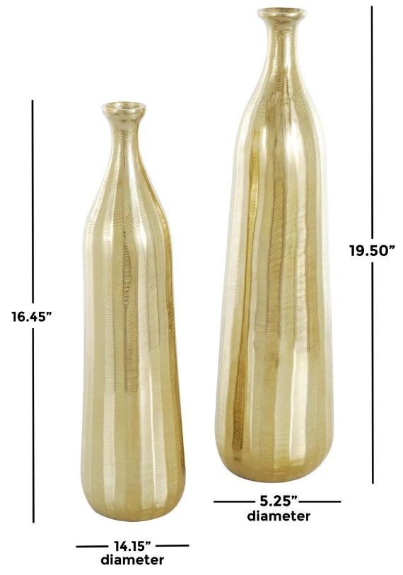 Deco Marche 2-Piece Gold Vase Set with Wavy Accents and Textured Ridges-3