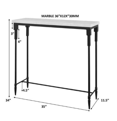 Uttermost® Bourges White Marble Top Console Table with Satin Black Base-2