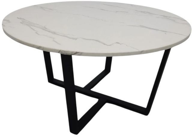 American Wholesale Furniture Fuji White Marble Top Cocktail Table with Black Base-0