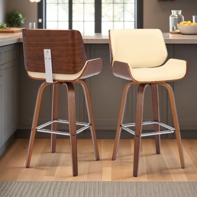 Armen Living Tyler Cream/Walnut Swivel Counter Stool-3