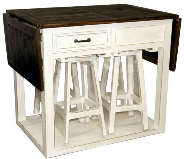 Million Dollar Rustic Brown/White Small Drop Leaf Island with 4 Stools-0