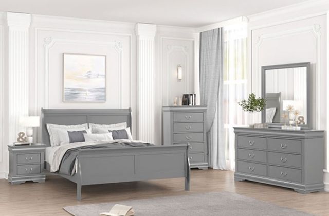 Furniture of America® Louis Philippe Gray Twin Sleigh Bed-2