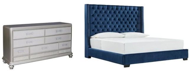 Signature Design by Ashley® Coralayne 2-Piece Blue/Gray Queen Upholstered Bed Set-0