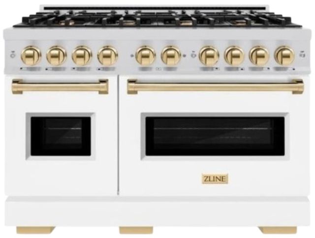 ZLINE Classic Series Autograph Edition 48" Stainless Steel Pro Style Dual Fuel Range with White Matte Door and Polished Gold Accents-0