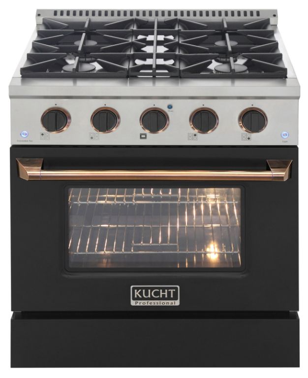 Kucht Professional KNG Series 30" Stainless Steel Pro Style Propane Gas Range with Black Door and Gold Handle-0