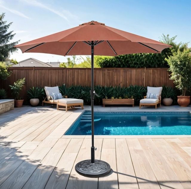 Furniture of America® Tano Burgundy Fabric/Steel Outdoor Umbrella and Base-1