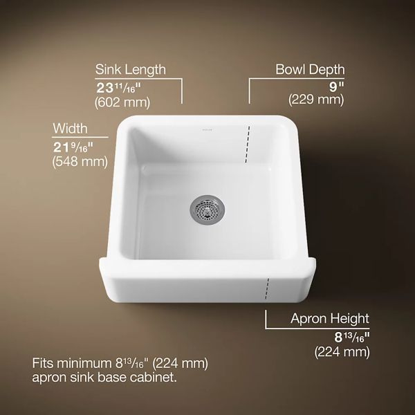 KOHLER® Whitehaven® White 24" Undermount Single-Bowl Farmhouse Kitchen Sink-2