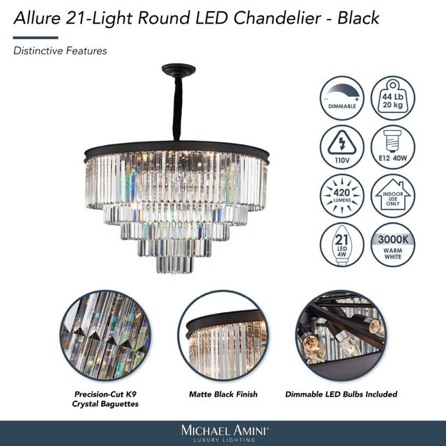 Michael Amini® Allure Black 21-Light Round LED Chandelier-3