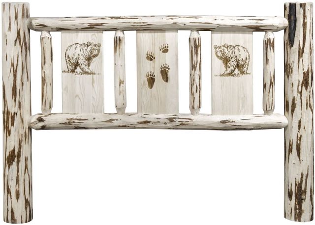 Montana Woodworks® Montana Collection Ready to Finish Queen Headboard with Laser Engraved Bear Design-1