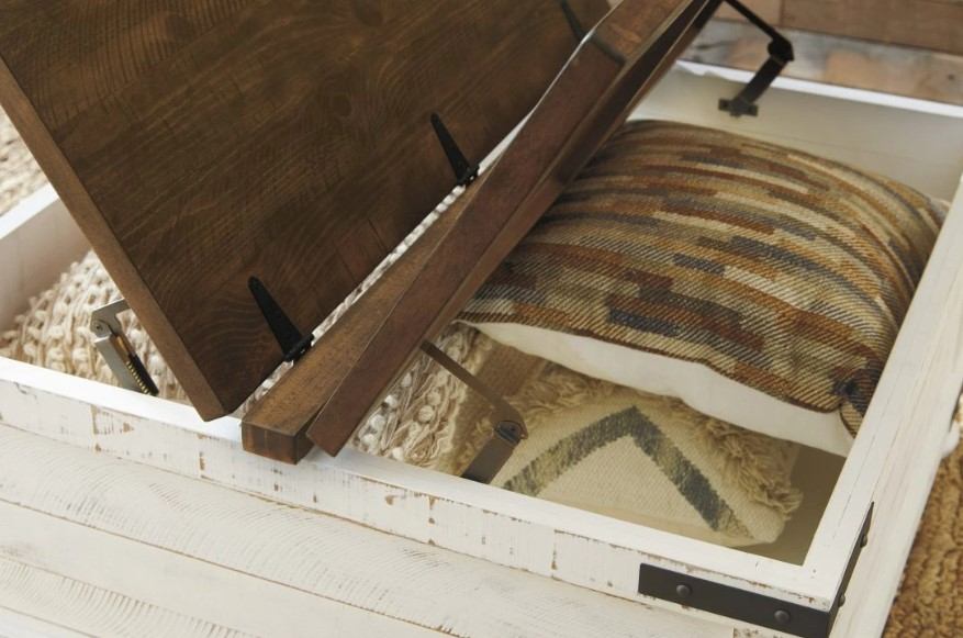 Ashley Furniture Wystfield Farmhouse Coffee Table - 36" Square Lift Top With Storage, Distressed White Finish - View #3