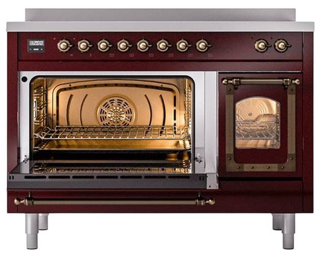 Ilve® Nostalgie II Noblesse 48'' Burgundy Pro Style Induction Range with Burnished Trim-3