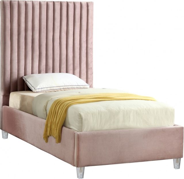 Meridian Furniture Candace Pink Velvet Twin Bed-0