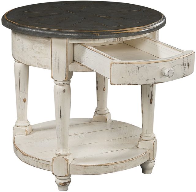 aspenhome® Hinsdale Greywood Round End Table with Cottonwood Base-1