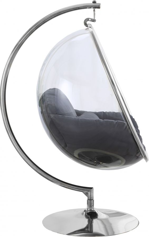 Meridian Furniture Luna Grey/Chrome Durable Fabric Acrylic Swing Chair-2