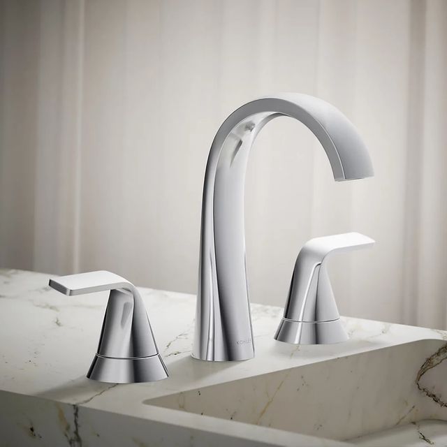 KOHLER® Cursiva® Polished Chrome Widespread Bathroom Sink Faucet-3