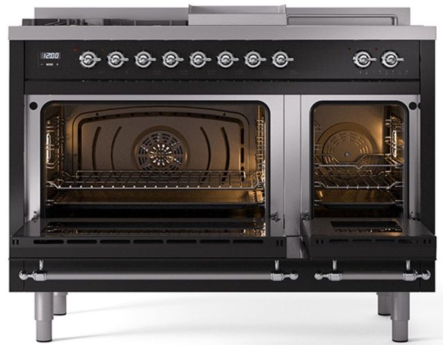 Ilve® Nostalgie II Series 48" Glossy Black Pro Style Dual Fuel Range-1