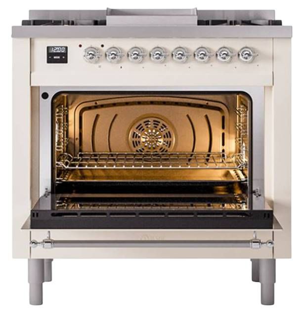 Ilve® Nostalgie II Noblesse 36'' Antique White Pro Style Dual Fuel Range with Chrome Trim-1