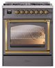 Ilve® Nostalgie II Noblesse 30" Graphite Matte Pro Style Dual Fuel Range with Brass Trim-1