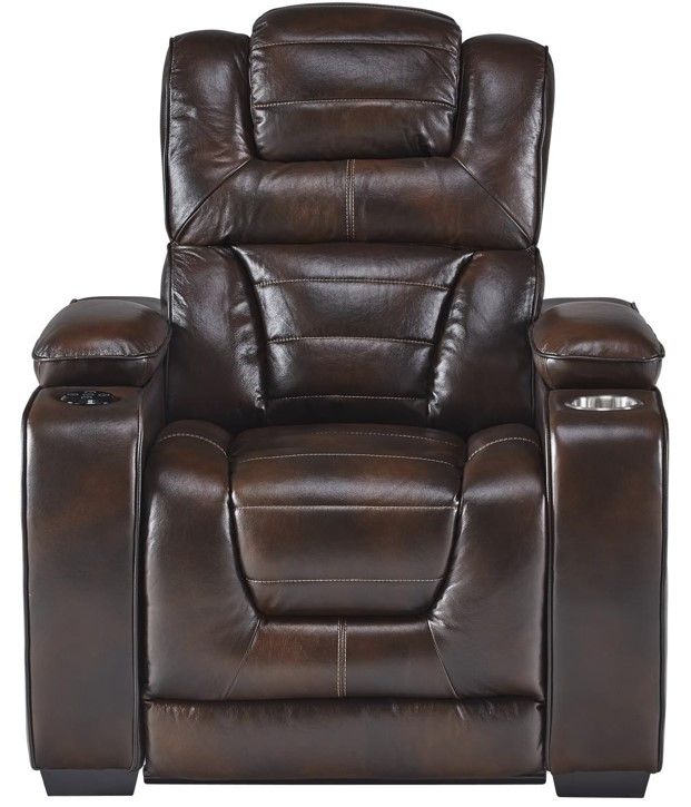 Corinthian Furniture Luke Brown Power Recliner with Power Headrest and Bluetooth Speaker-0