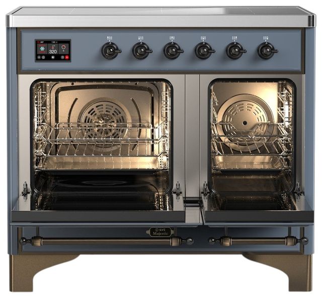 Ilve® Majestic III 40" Blue Gray Pro Style Induction Range with Triple Glass Door and Burnished Trim-1