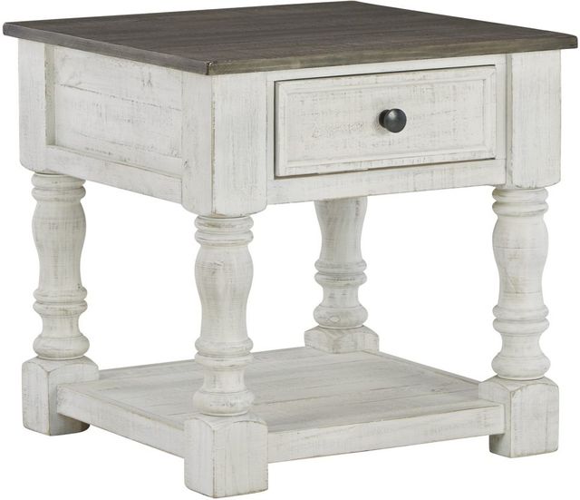 Signature Design by Ashley® Havalance Gray End Table with Distressed Vintage White Base-0