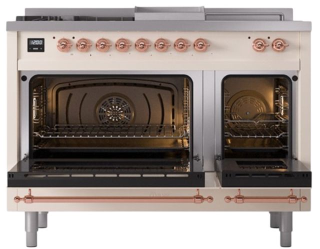 Ilve® Nostalgie II Noblesse 48'' Antique White Pro Style Dual Fuel Range with Copper Trim-2