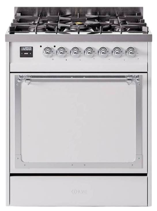 Ilve® Nostalgie II Noblesse 30'' White Pro Style Dual Fuel Range with Chrome Trim-0