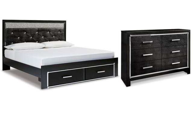 Signature Design by Ashley® Kaydell 2-Piece Black Queen Upholstered Panel Storage Bedroom Set-0