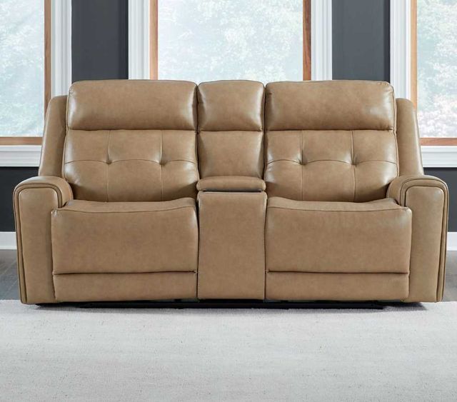 Liberty Furniture Carrington York Sand Leather Power Reclining Loveseat with Console-2