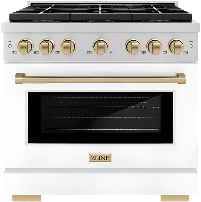 ZLINE Autograph Edition Paramount Series 36" Stainless Steel Pro Style Dual Fuel Range with White Matte Door and Champagne Bronze Accents-0