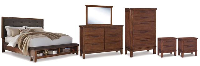 Signature Design by Ashley® Ralene 6-Piece Medium Brown Queen Upholstered Panel Bed Set-0