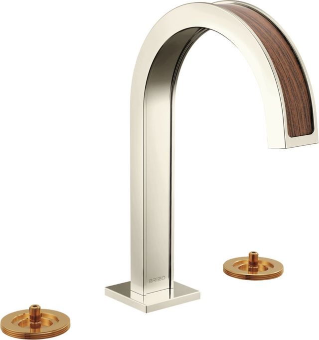 Brizo Frank Lloyd Wright® Brilliance® Polished Nickel/Wood Widespread Lavatory Faucet with Arc Spout-0