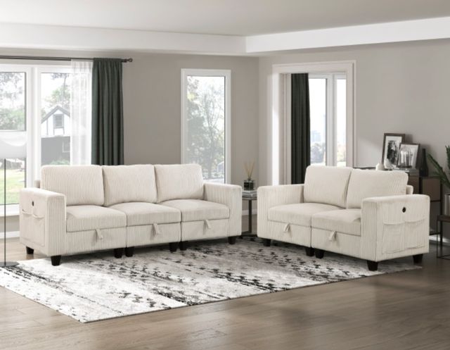 Homelegance® Walterboro Beige Loveseat with Storage and Charging Ports-1