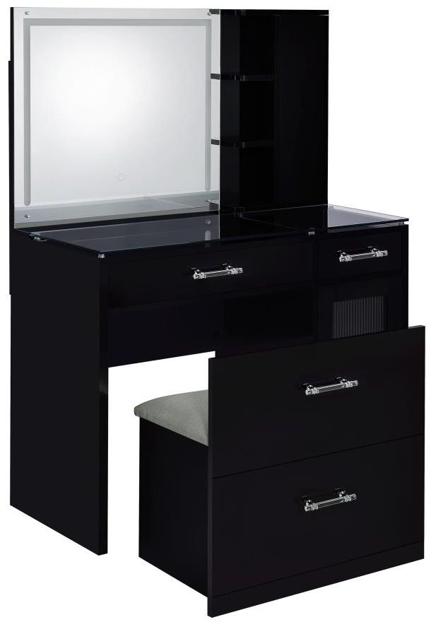 Coaster® Flora 2-Piece Black High Gloss Vanity Set with LED Mirror-3