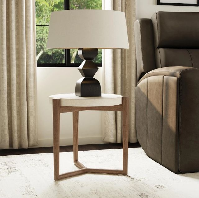 Flexsteel® Verona White Accent Table with Medium Brown Base-1