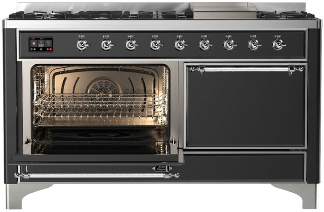 Ilve® Majestic III 60" Graphite Matte Pro Style Dual Fuel Natural Gas Range with Solid Door and Chrome Trim-2