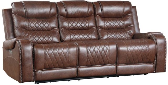 Homelegance® Putnam Brown Power Double Reclining Sofa with Center Drop-Down Cup Holders-0